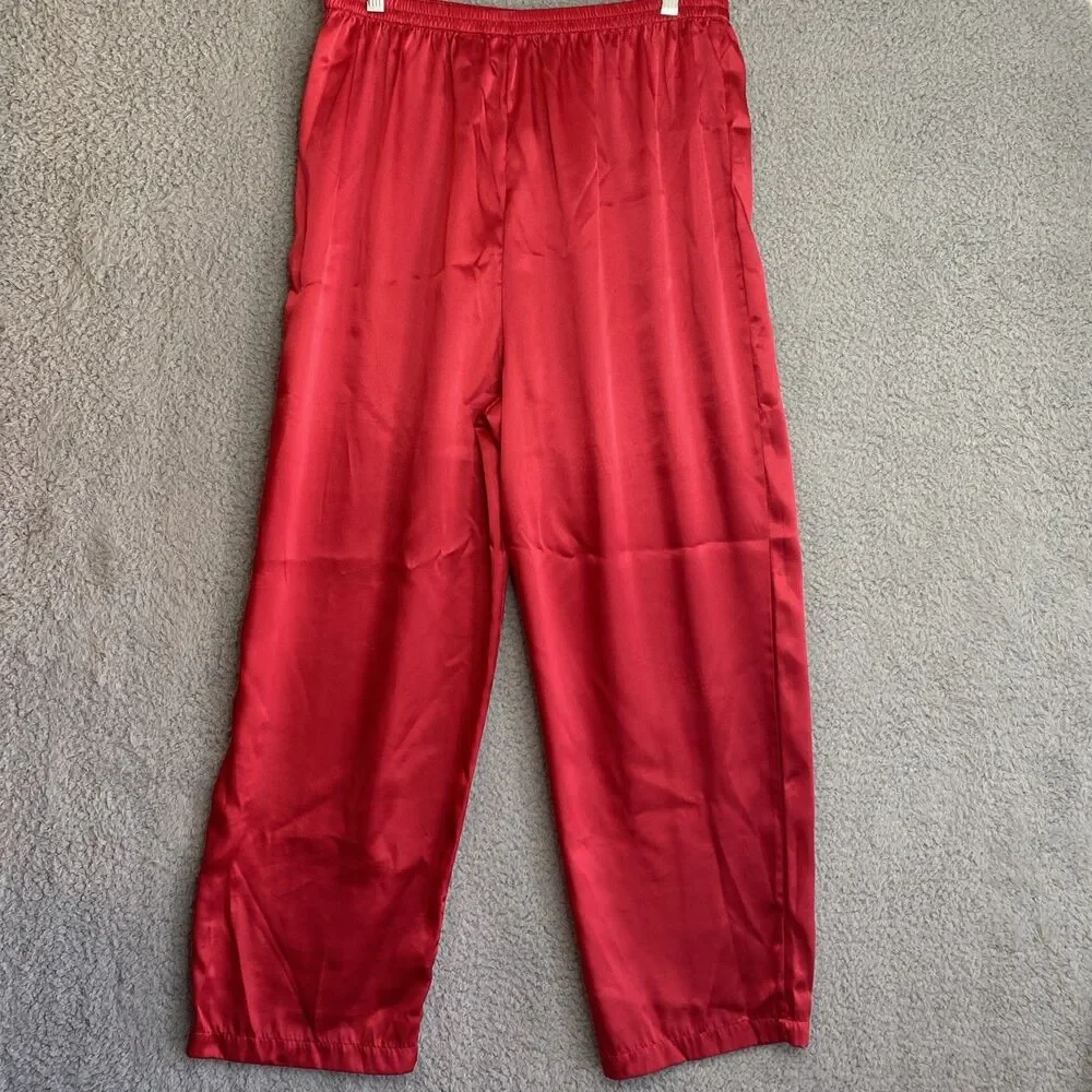 Vintage Victoria’s Secret Gold Label Red Pajama Set L/S Satin Pants Sz Large